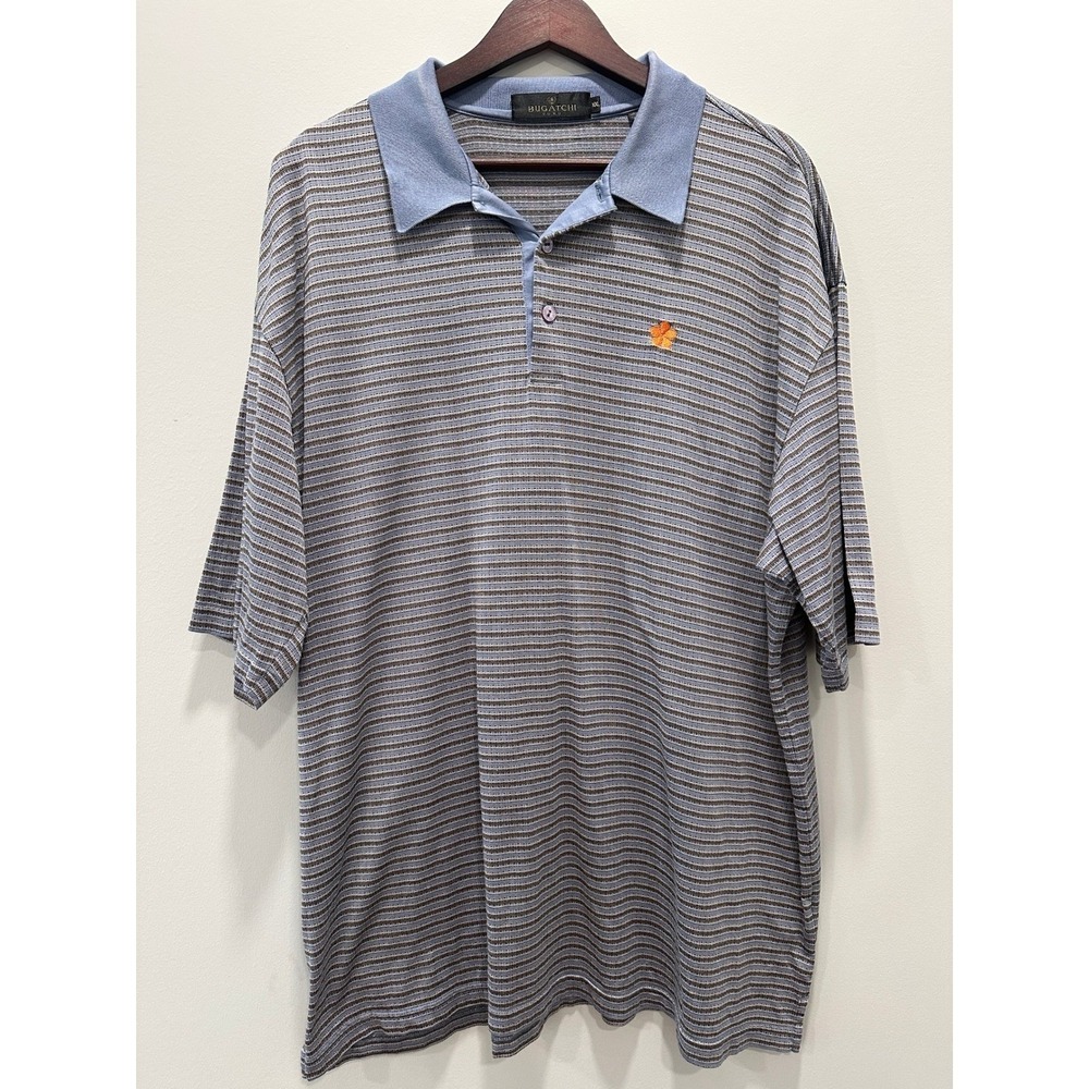 Bugatchi Italian Polo Shirt XXL Blue Striped Knit Luxury Designer Golf Old Money